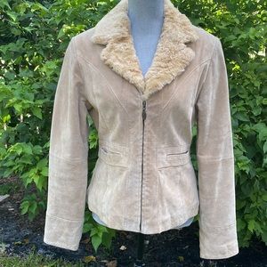 Mudd Jeans genuine leather sz M suede jacket with removable faux fur col…